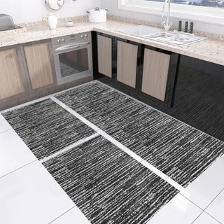 Kit Tapete Antiderrapante 3 Peças para Cozinha Passadeira 1,30m x 45cm Preto/Cru