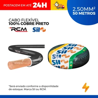 Cabo Flexivel 2,50 Mm² 50 Metros 100% Cobre Preto - Sil Ou Rcm