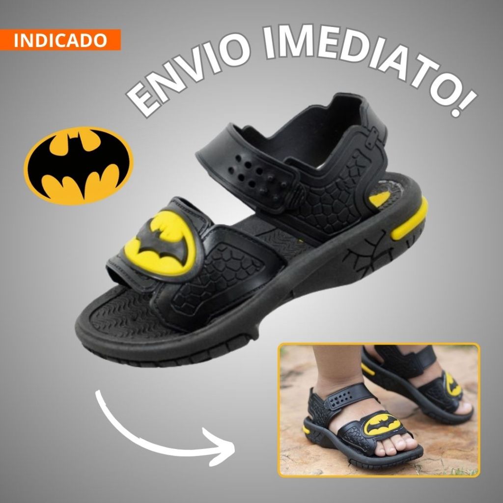 Sandália Papete Chinelo INfantil Menino Batman Herói Personagem Dc Preta Regulável Ajustável