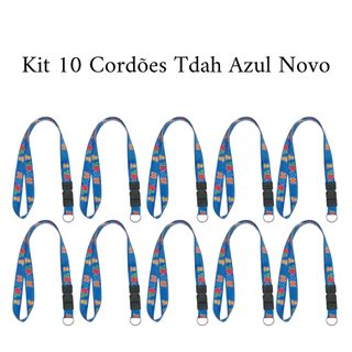 Kit 10 Cordões Identificação Pescoço Fecho Engate Rápido para Crachá TDAH Azul Novo