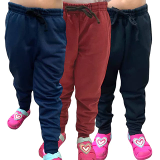 Kit Três Calças de Moletom Peluciada Juvenil Unissex para Meninos e Meninas Cores Sortidas