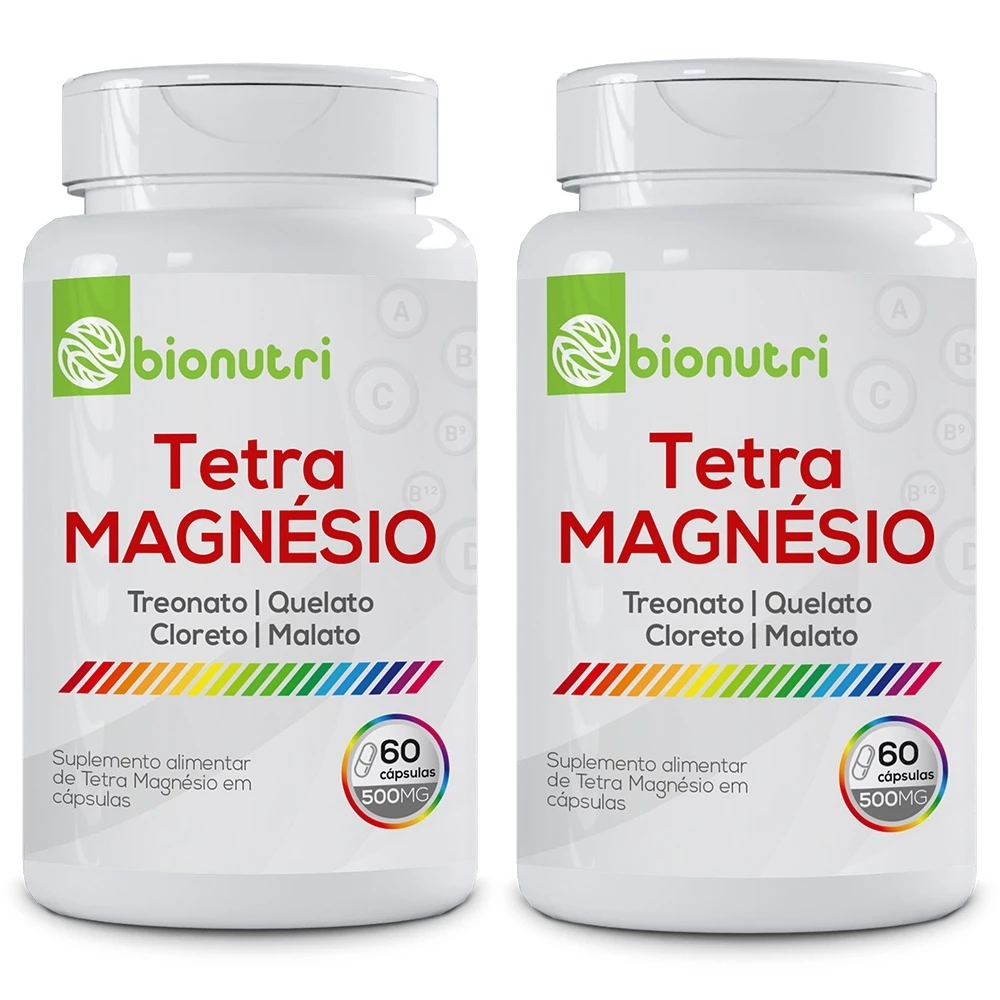 Kit 2x Suplemento Alimentar Tetra Magnésio - Treonato, Quelato, Cloreto e Malato (60 cáps) - Bionutri
