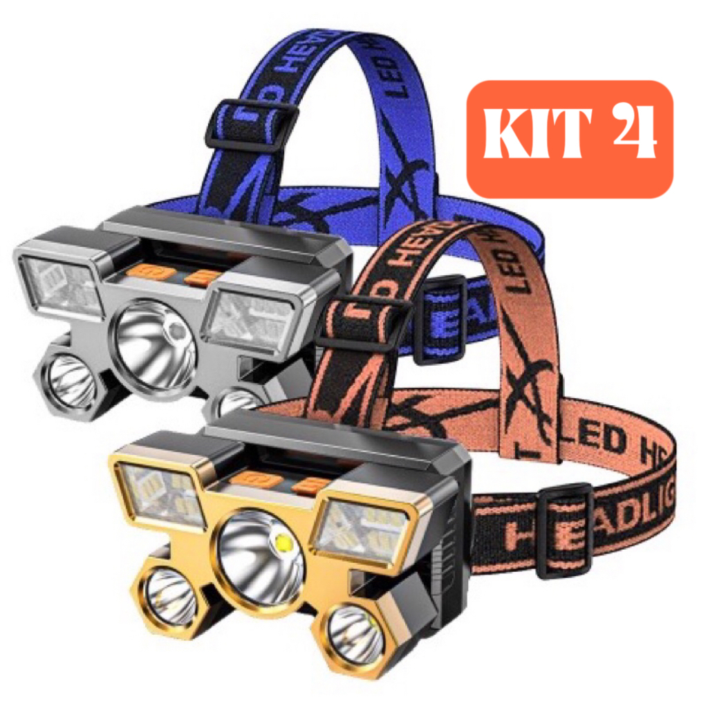 Lanterna Holofote De Cabeça 5 LED Super Brilhante À Prova D 'Água USB Recarregável 4 modos