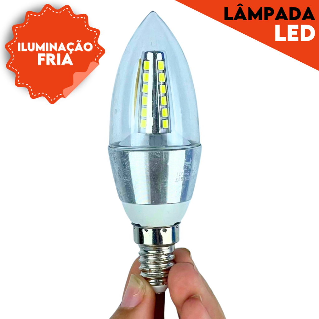 Lâmpada E14 Led 5W Vela Branca Fria - Mazzal
