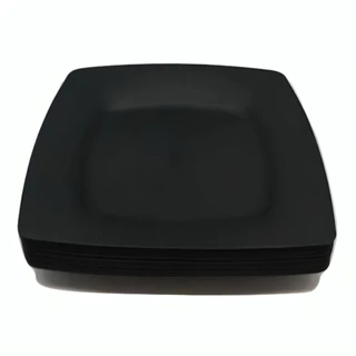 Kit 10 Pratos Quadrado Sobremesa Pretos Plástico Festas Eventos Aniversário