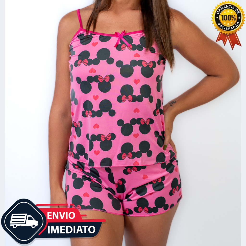 Kit 3 Pijama Feminino Baby Dool Estampas Variadas Baby Doll Short