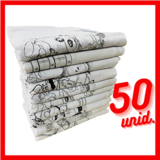 Kit 50 Pano de Prato Branco Riscado Desenhado Para Pintura - Bainha Premium 100% Algodão