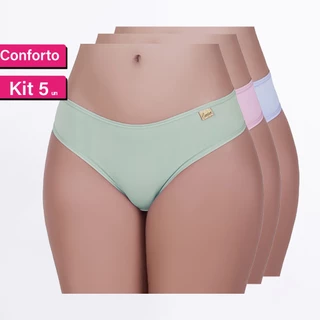 Kit 5 - Tanga Conforto Micro Fibra Super Confortável Dia a Dia - Moda Íntima Feminina