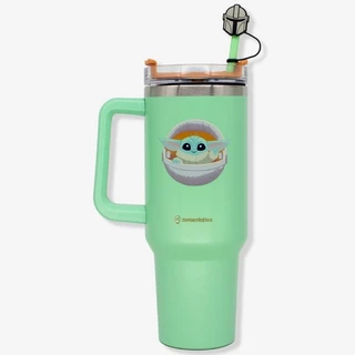 GARRAFA TÉRMICA CANECÃO STAR WARS BABY YODA CANUDO PINGENTE 1,5 LITROS