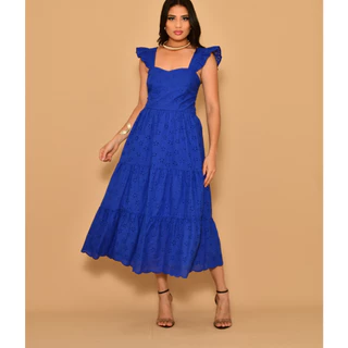 Vestido midi lese bordado algodão com babada na manga 00004