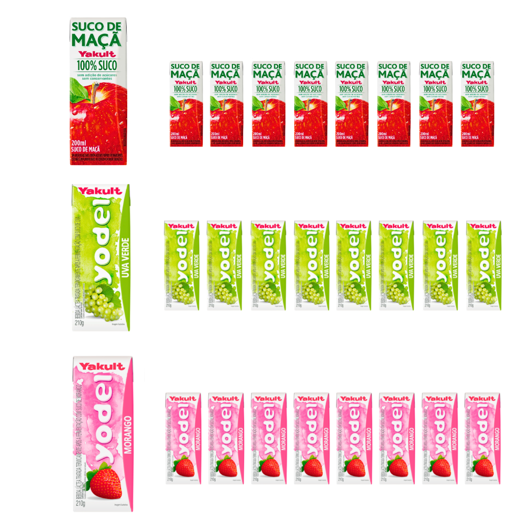 Kit com 27 Unidades Sucos Yakult 200ml - 9 de Cada Sabor (Ideal