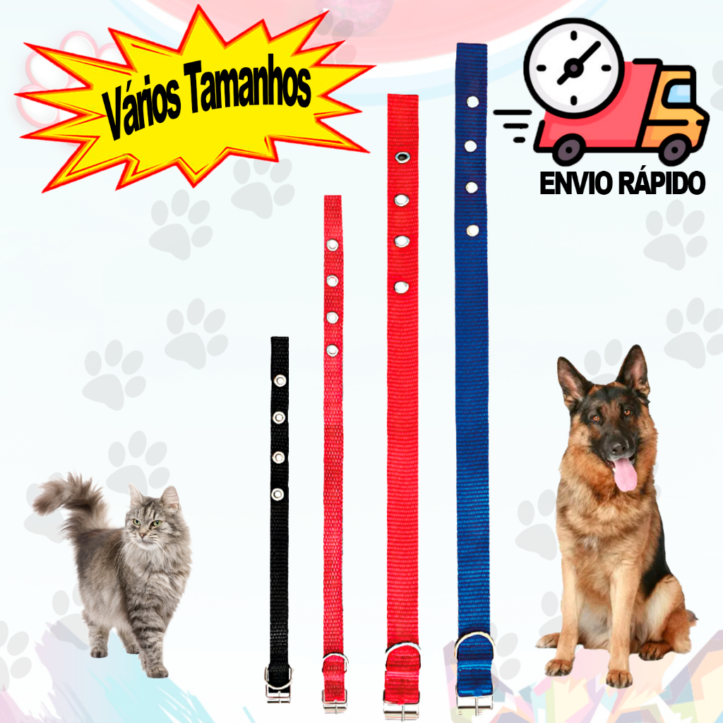Coleira para Cachorro Todos Tamanhos Reforçada de Nylon