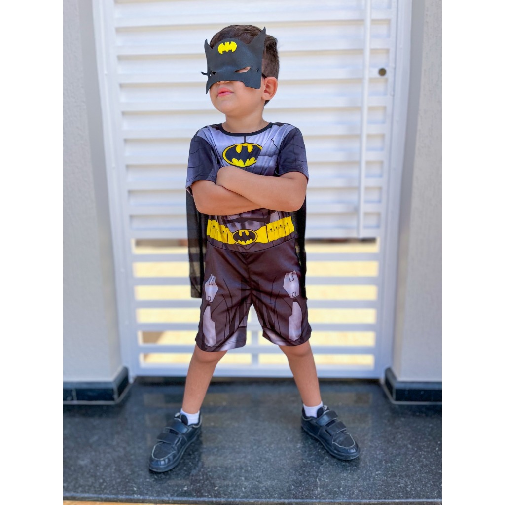 Fantasia Batman Infantil Com Mascara De EVA Criança Macacão Menino Moda ...