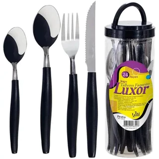 Jogo De Talheres Faqueiro Inox Mesa Luxor Preto 24 Peças 123Util