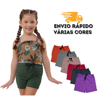 Kit 4 Short Infantil Feminino de Malha Suede Liso Verao Roupa De Menina