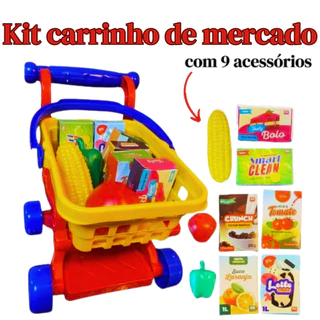 Carrinho De Compras Com Frutas, Legumes e Comidinhas Mercado Infantil Brinquedos Menino e Menina
