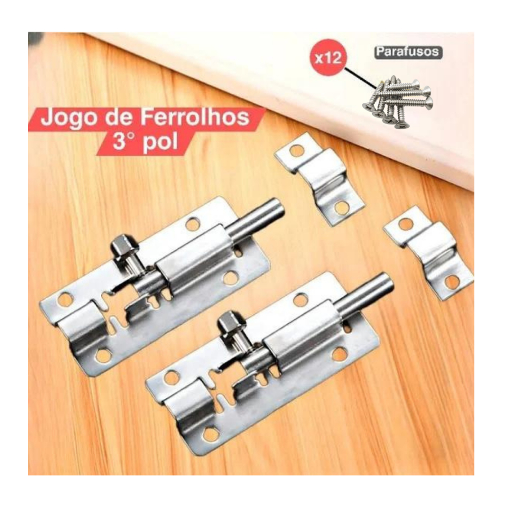 Kit Jogo 2 Ferrolhos Para Porta Portão Esquadria Aço 3,0 Polegadas + 12 ...