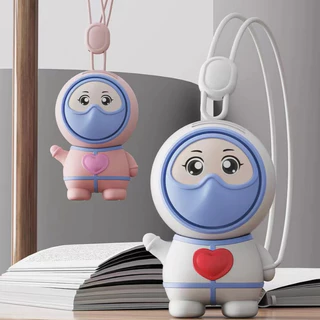 Ventilador de Pescoço Recarregável de Desenho Animado Ventilador Portátil 2 Velocidades Com Cordão Ventilador Portátil Função de Rotação de 360 Graus