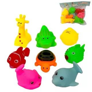kit com 8 brinquedos de banho para bebe banheira flutuante bichinhos divertido com som