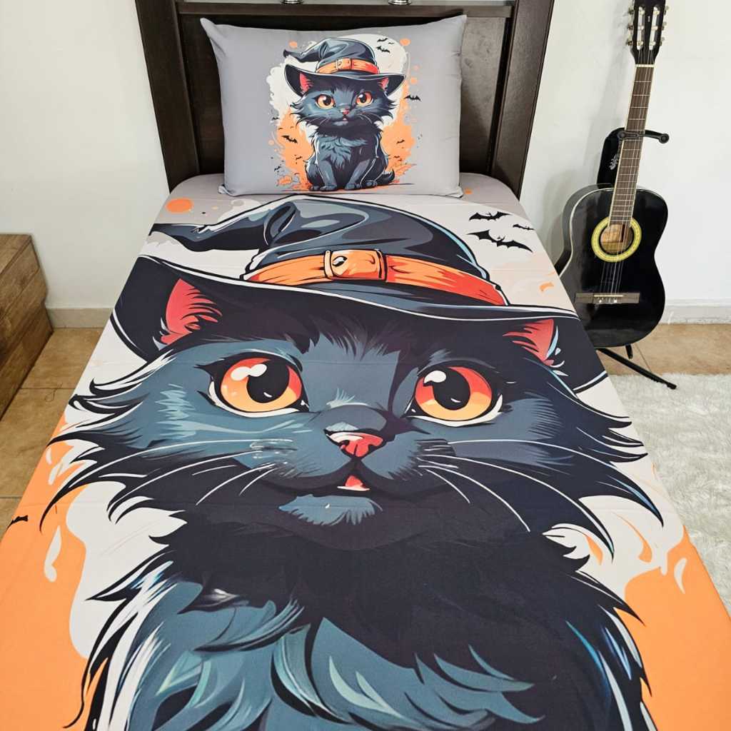 Lençol Gato Preto Dia Das Bruxas Halloween- Todos Tamanhos