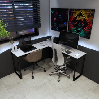 Mesa Para Escritórios e Estudos Em Formato L Otimização de Espaço