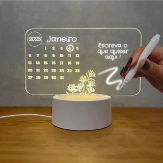 Luminária de Escrever Abajur Led Quadro de Notas Anotações Acrílico Escreve Apaga