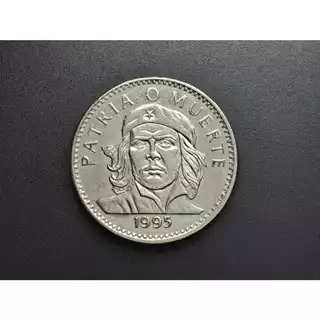 Moeda de Cuba, 3 pesos, 1995, MBC/Sob, aço/níquel, 26,5mm, traz o busto de Ernesto Che Guevara