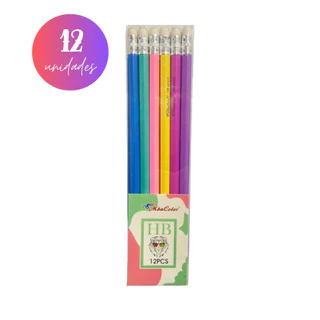 Kit 12 Lápis De Escrever HB com Borracha Na Ponta Escolar