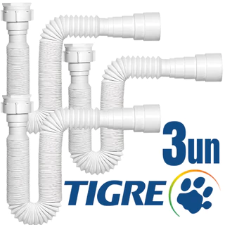 Kit 3 Sifão Tigre Lavatorio Pia Sanfonado Extensível Ajustável Sifão Cozinha Banheiro Universal