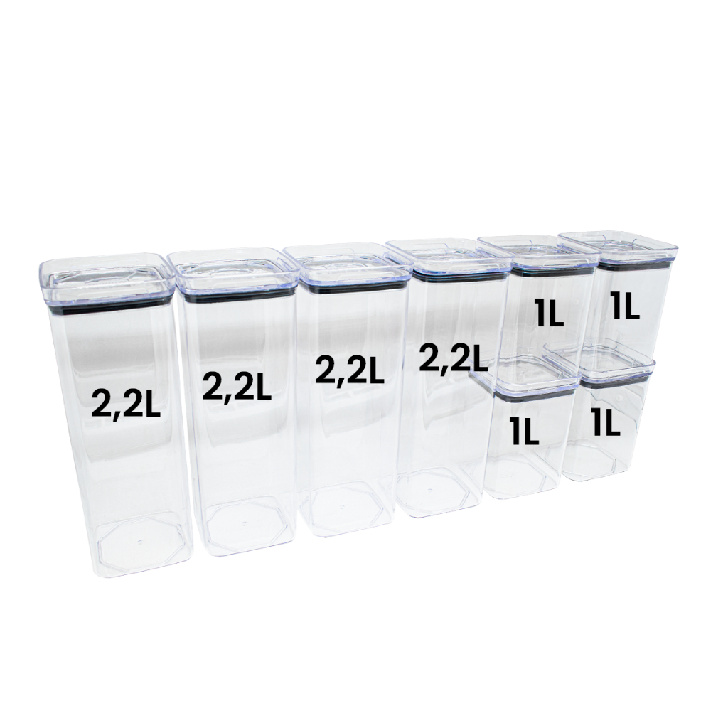 8 Potes Herméticos em Acrílico Cristal para Cozinha e Design Empilhável Organizador para Mantimentos