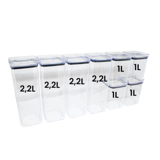 8 Potes Herméticos em Acrílico Cristal para Cozinha e Design Empilhável Organizador para Mantimentos