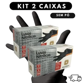 Kit 2 Luva Nitrilica Preta Sem Pó Descartavel 200 Unidades
