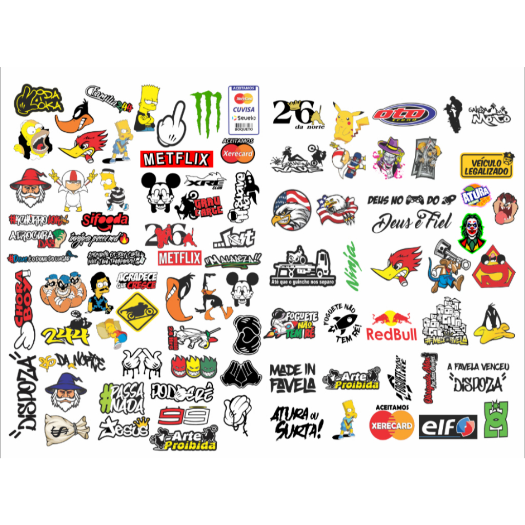 Super Cartela Kit 180 Unidades Stickers Adesivo Capacete Moto Bike ...