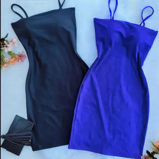 Kit 2 Vestidos Tubinho Alcinha Decote Reto com Bojo Em Suplex