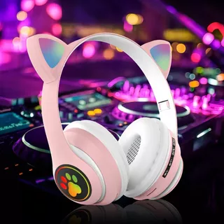 Fone Orelhas GATO Sem Fio COM LED MUDA DE COR Bluetooth Infantil COLORIDO ORELHINHA GATINHO tamanho ajustável com almofadas confortável jogos lives musicas headphone wireless menino e menina (ROSA)