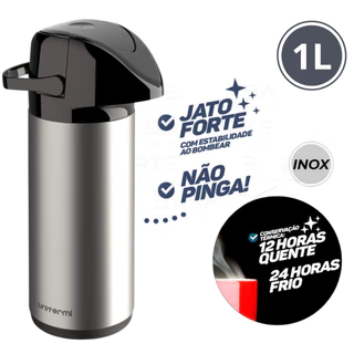Garrafa de café chá Térmica Inox 1 Litro Ampola de vidro