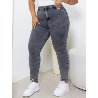 Calça Jeans Feminina Plus Size cinza Grafite cós alto modeladora skinny com Bolsos Premium
