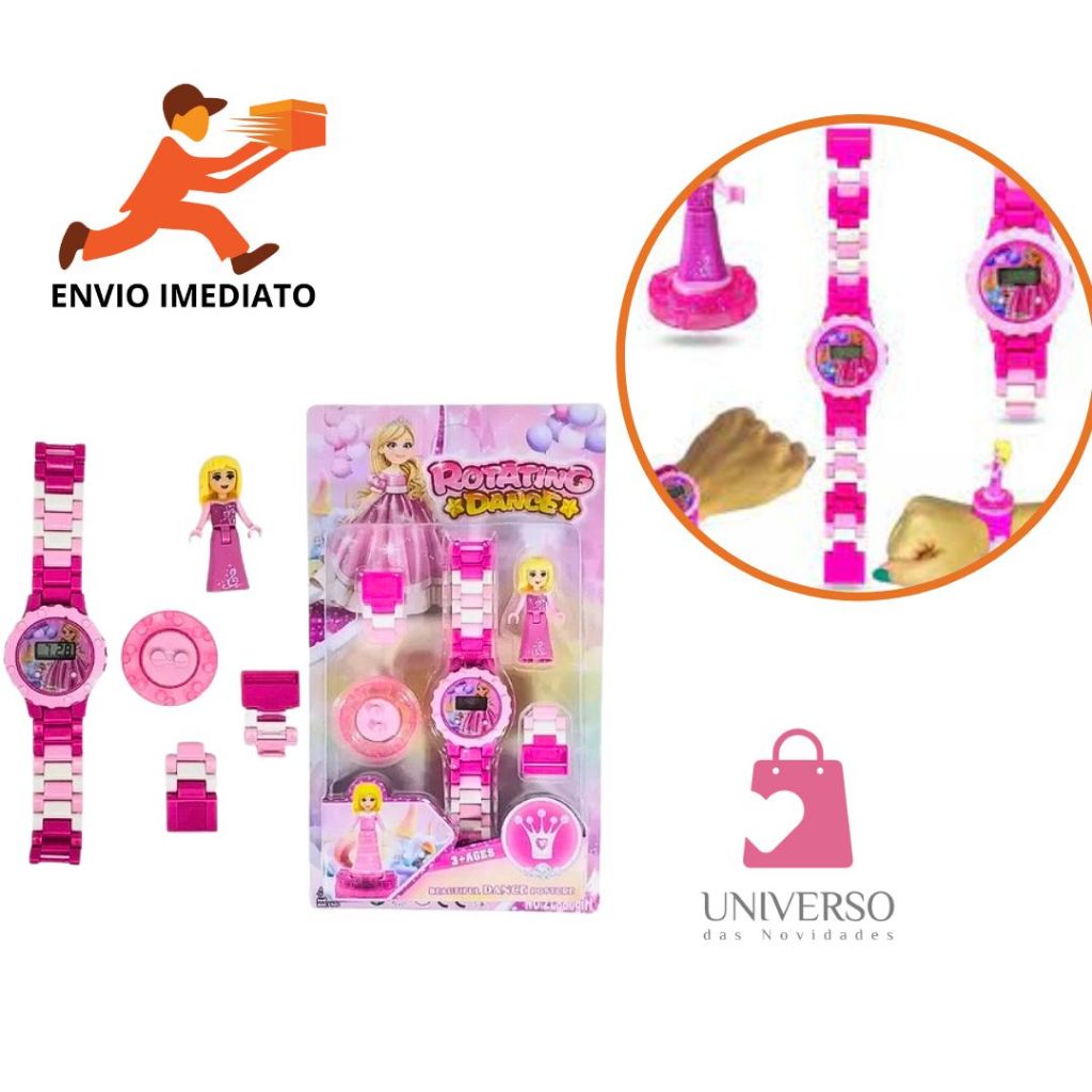 Kit Relógio Digital Infantil Rosa+ Bonequinha Princesa Cor De Rosa ...