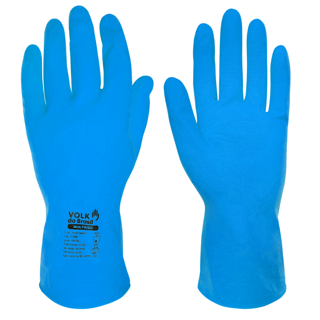 Luva Látex Multiuso Limpeza Jardinagem Azul Kit Volk