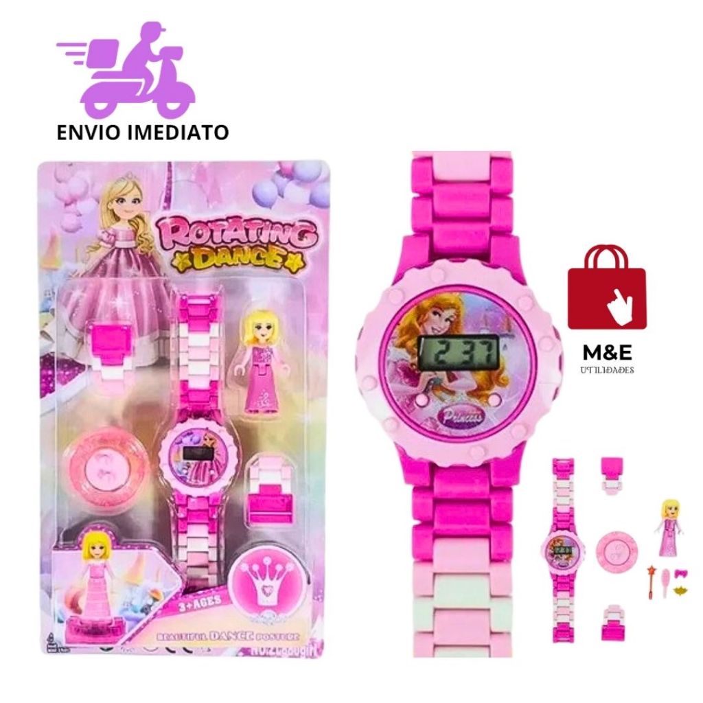 Kit Relógio Digital Infantil Rosa+ Bonequinha Princesa Cor De Rosa ...