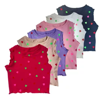 Cropped Canelado Coração / Cropped infantil / Regatinha blogueirinha / Blusinha regata menina