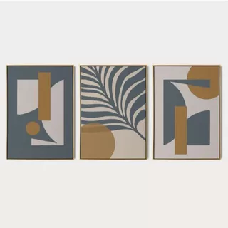 Quadro Decorativo Kit 03 Peças 40x60 - Geométrico e Folhagem Tons Neutros - Placas de MDF Sem Moldura Para Decoração de Ambientes