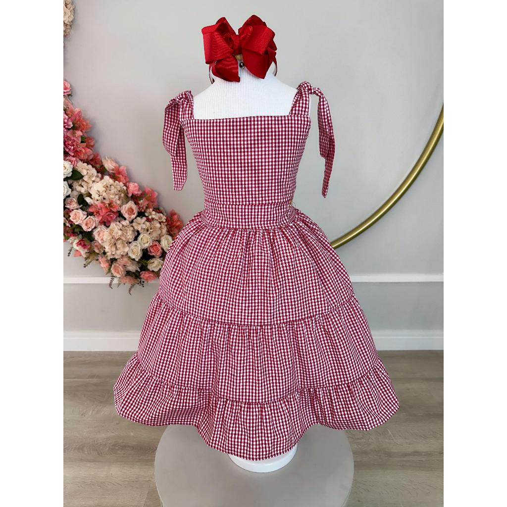 Xadrez Infantil Vestido Quadriculado Vermelho E Preto Vestido