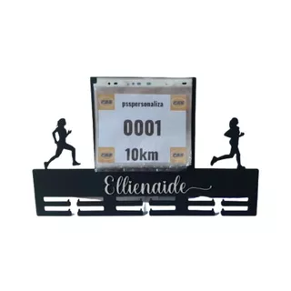 Porta Medalhas Corrida Com Número de Peito Personalizado Com Seu Nome