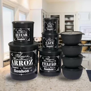 Kit de mantimentos plástico 5 peças + 4 potes redondos Boll para cozinha