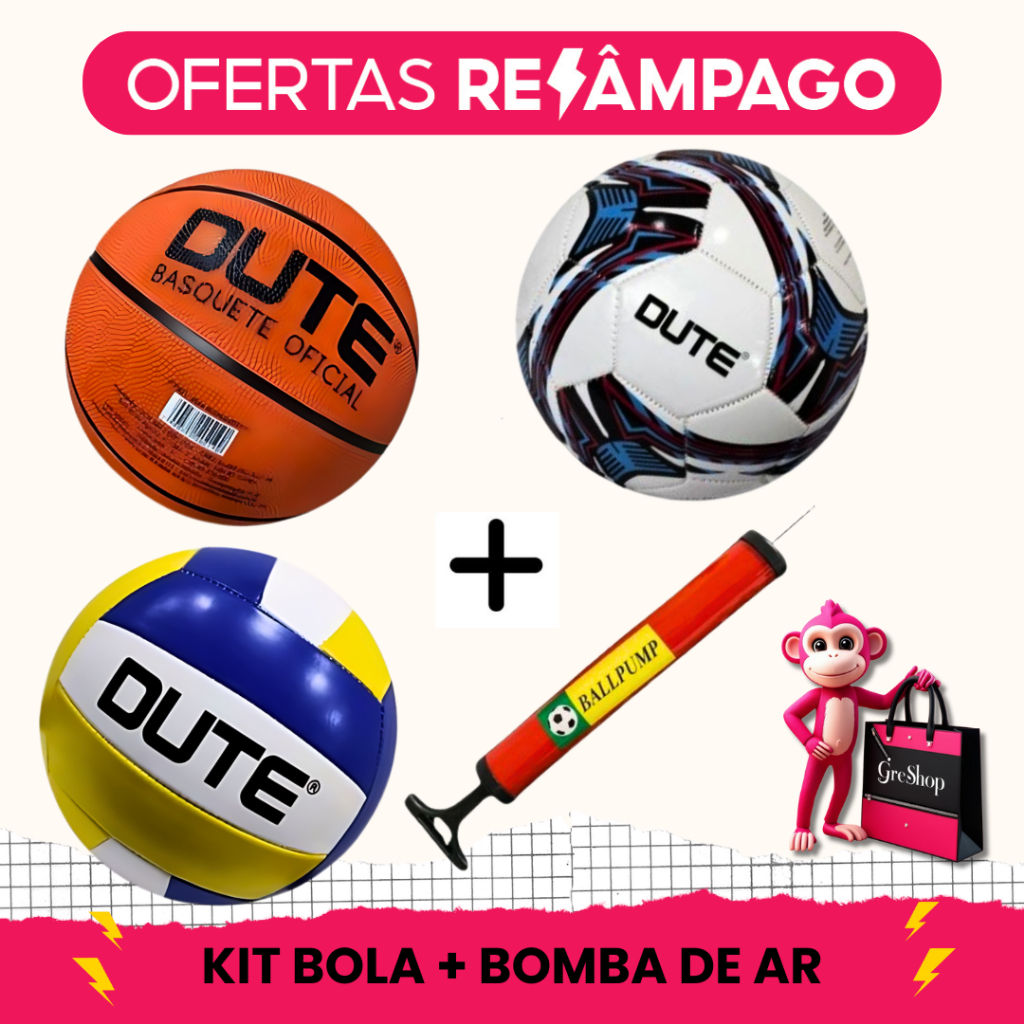 Kit Bola de Futebol Vôlei Basquete Bomba de Ar Manual Com bico Boia Pneu Colorida Sortida Assento