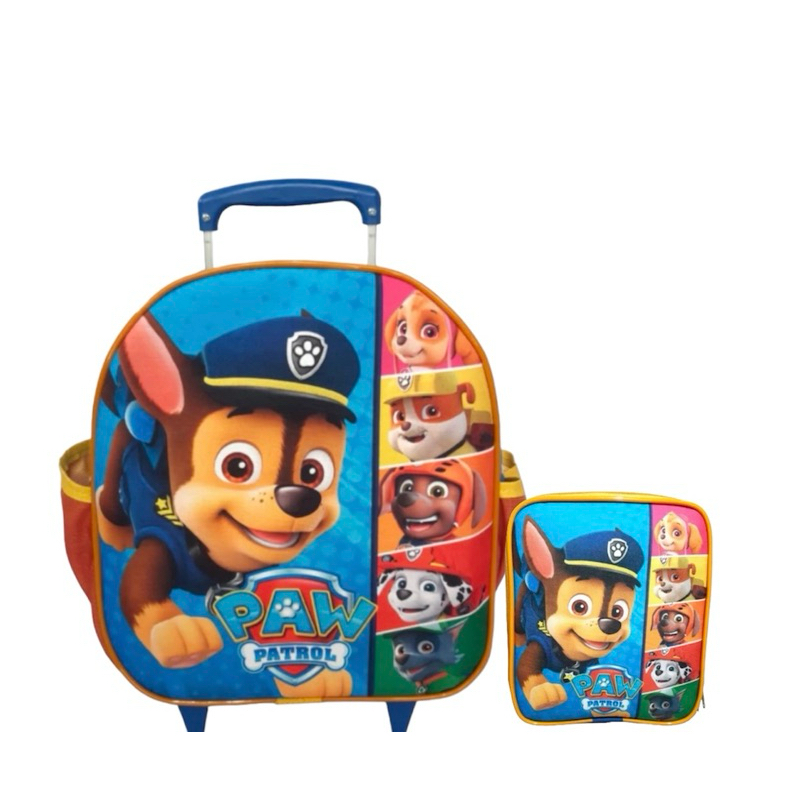 Mochila Escolar Infantil Meninos Patrulha Canina Rodinhas P + Lancheira