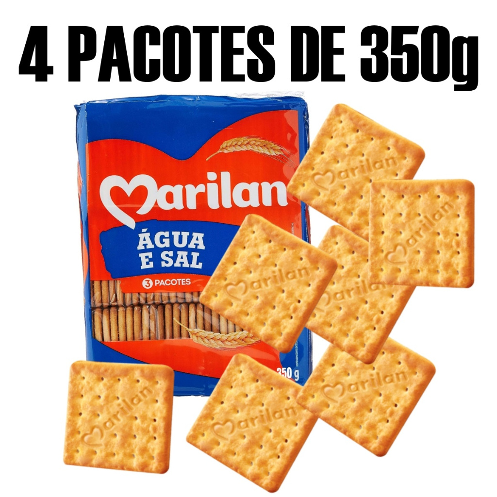 Biscoito Bolacha Agua e Sal Craker Marilan Kit 4 Unidades de 350g ...