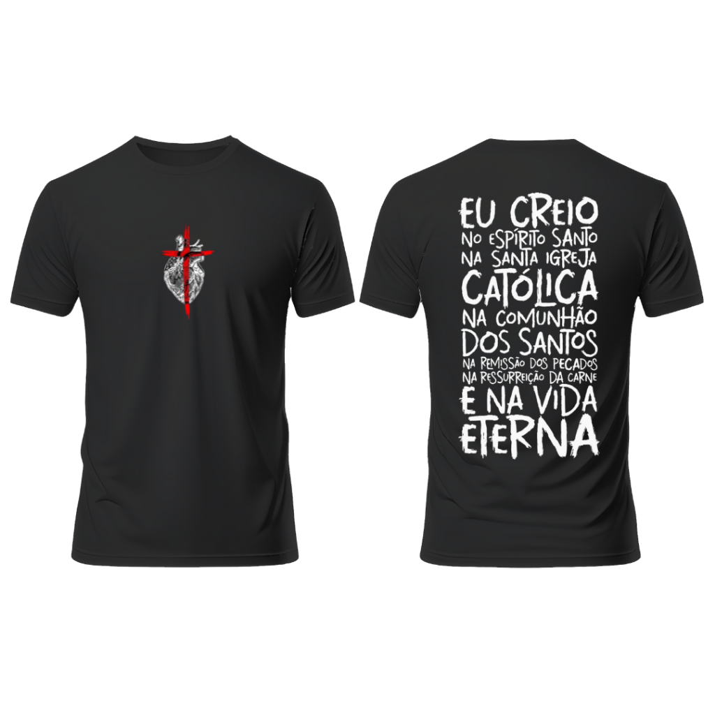 Camiseta camisa catolica estampada oração credo estampado costas