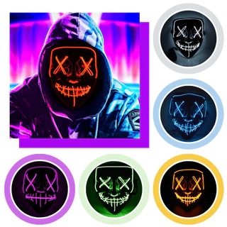 Máscara Led Neon Halloween Cosplay Fantasia Masculina Festa Carnaval Filme Uma Noite De Crime